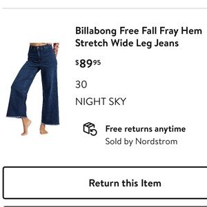Billabong Night Sky Fray Hem Wide Leg Jeans